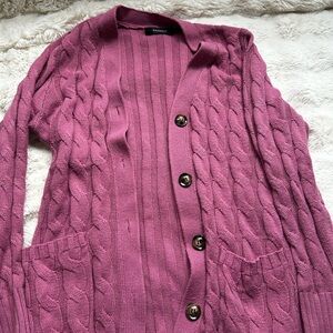 Purple Cable Knit Cardigan Sweater